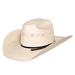 American Hats Fancy Vent Ivory Black 4-1/4in. Brim Round Oval Straw Cowboy Hat
