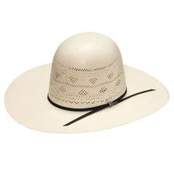 NRS 20X Ivory Double Row Fancy Vent 4 1/4 Inch Brim Open Crown Straw Cowboy Hat